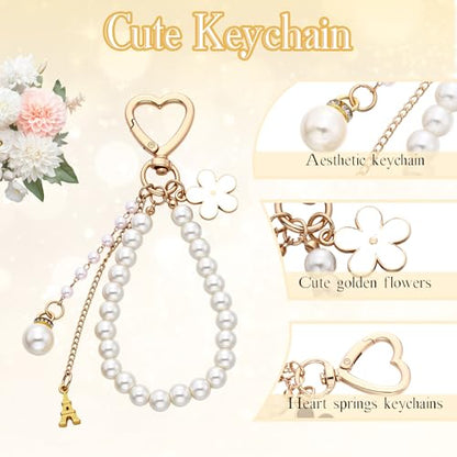 Sureio 5 Pcs Bag Extender Chain Pearl Purse Chain Ribbon Bow Keychain Extender Bag Strap Purse Charms Accessories for Handbag - color: Brown and Gold