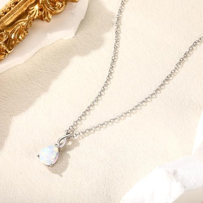 VOLUKA Created Opal/Amethyst/Mystic Topaz Pendant Necklace for Women,18K White/Rose Gold Plated Chain Wedding Engagement Jewelry Gift - color: A-Teardrop necklace-white gold plated