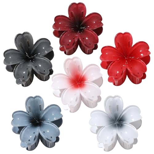 SMKSL 6 Pcs Flower Hair Claw Clips for Women Hawaiian Large Hair Clips for Thick Thin Curly Hair, Strong Hold & Non-Slip, Stylish Medium Beach Hair Accessories for Women Girls (Dark & Red) - color: Dark & Red