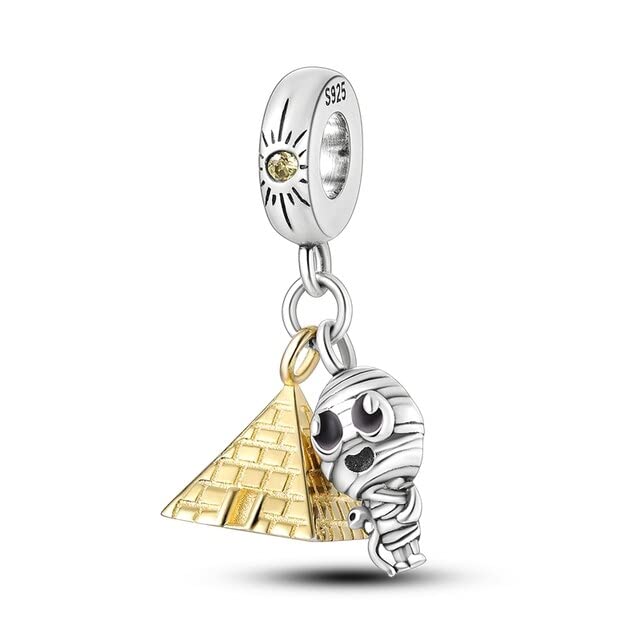 Vegas Safety Chain Sun Birthday Mom Camera Dog God Psalm Bead Pendant 925 Sterling Silver Dangle Compatible With Pandora Moments Charm Bracelet - style: Egyptian Mummy Egypt Pyramid Gold Pharoah