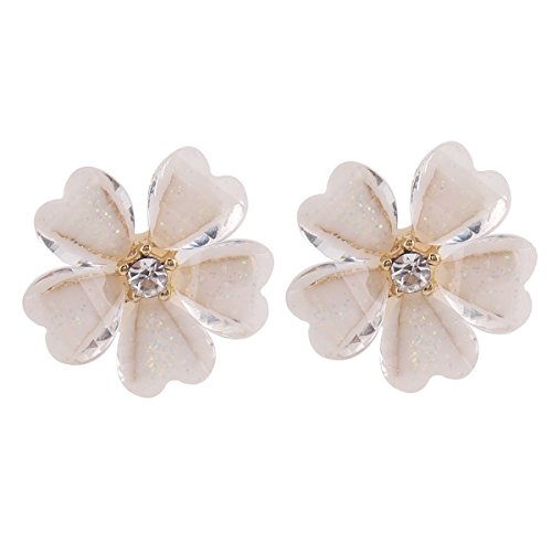 Silver Plated or Gold Plated Opal Flower Shape Clip on Earrings Non Piercing for Women - color: Gold
