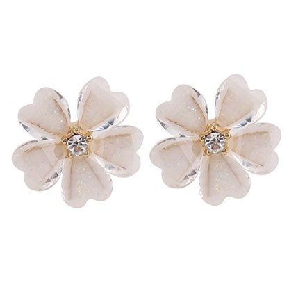 Silver Plated or Gold Plated Opal Flower Shape Clip on Earrings Non Piercing for Women - color: Gold