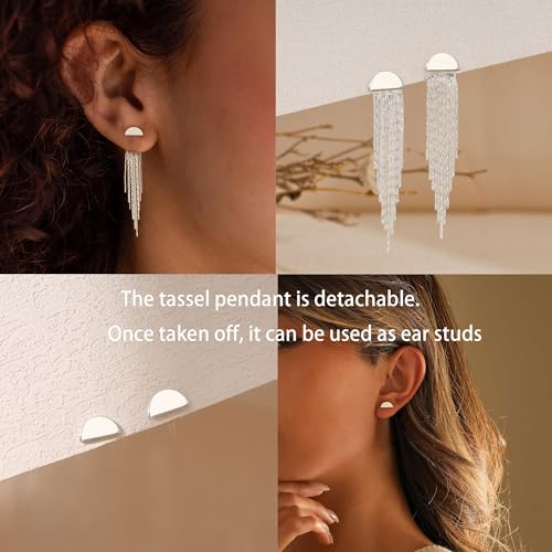 Gold Earrings for Women, 14K Gold Plated Tassel Dangle Earrings for Women Trendy Hypoallergenic Long Chain Earring Dainty Pearl Drop Earrings Elegant Wedding Earring Fashion Jewelry for Womens - color: 11tassel earrings-silver
