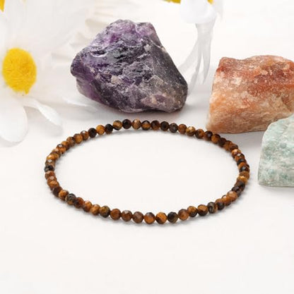 Healing Crystal Bracelet Clear Quartz Faceted Beaded Bracelets for Women Men 3mm Natural Stone Adjustable Handmade Stretch Bracelet Reiki Spiritual Jewelry Fashion Gifts - color: Tiger's Eye