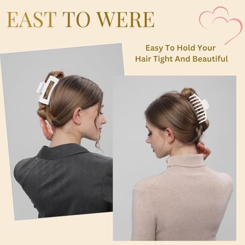 White Hair Clips for Women - 8 Pack 4.3 Inch Large Matte Banana Claw Clips for Women Thin Thick Curly Hair, Big Strong Hold jaw - color: White