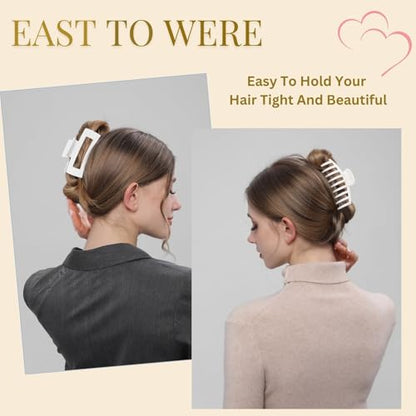 White Hair Clips for Women - 8 Pack 4.3 Inch Large Matte Banana Claw Clips for Women Thin Thick Curly Hair, Big Strong Hold jaw - color: White