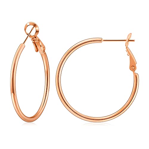 Gacimy Gold Hoop Earrings for Women 14K Gold Plated, 925 Sterling Silver Post Hypoallergenic Earrings Hoops for Women - color: Rose Gold, size: 30mm