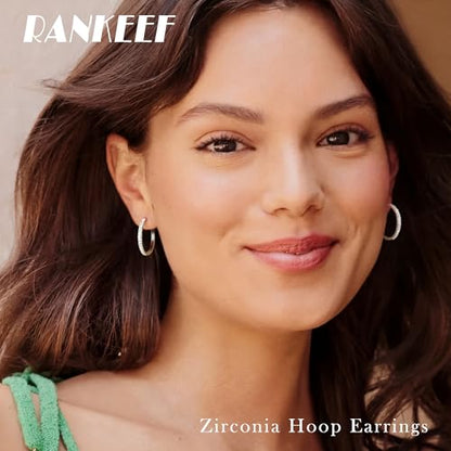RANKEEF Gold/Silver Hoops Earrings For Women Hypoallergenic | S925 Silver Hoop Earings Lightweight Gold Hoops Gold Rhinestone Earring With Cubic Zirconia 20/30/40mm - color: Silver-20mm