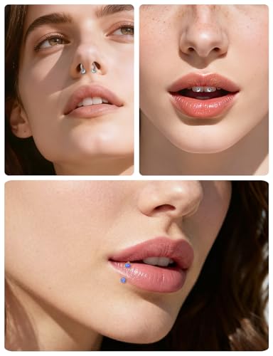 16G Horseshoe Septum Nose Ring Piercing Jewelry Stainless Steel Internal Thread Circular Barbell Daith Rook Earring Snake Bite Lip Ring Piercing Jewelry for Women Men 16 Gauge Opal Silver - style: 16G, 8mm, Inlay Opal