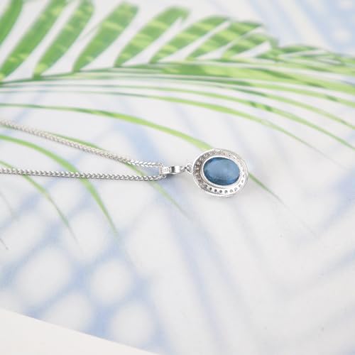 iSTONE 925 Sterling Silver Natural Crytral for Womens Pendant Necklace, Gemstone Birthstone with 17.8" Silver Chain Ladies - color: Oval Aquamarine