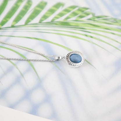 iSTONE 925 Sterling Silver Natural Crytral for Womens Pendant Necklace, Gemstone Birthstone with 17.8" Silver Chain Ladies - color: Oval Aquamarine