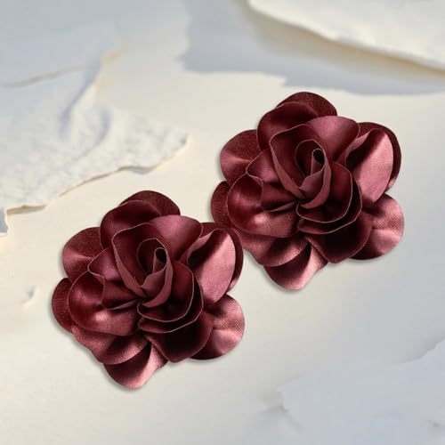 2Pack 6inch Extra Large Satin Brooches Lapel Pins Dainty Elegant Fabric Camellia Rose Flower Brooch Pin for Women Wedding Part Dance Clothes Accessories Jewelry - color: Cameo Brown