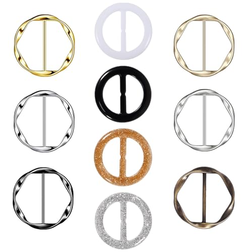 10PCS Silk Scarf Ring Clip T-shirt Tie Clips for Women Fashion Waist Buckle for Shirts Clothing Silver Zinc Alloy Plastic Clothing Ring Wrap Holder with 1 Exquisite Box