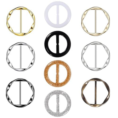 10PCS Silk Scarf Ring Clip T-shirt Tie Clips for Women Fashion Waist Buckle for Shirts Clothing Silver Zinc Alloy Plastic Clothing Ring Wrap Holder with 1 Exquisite Box