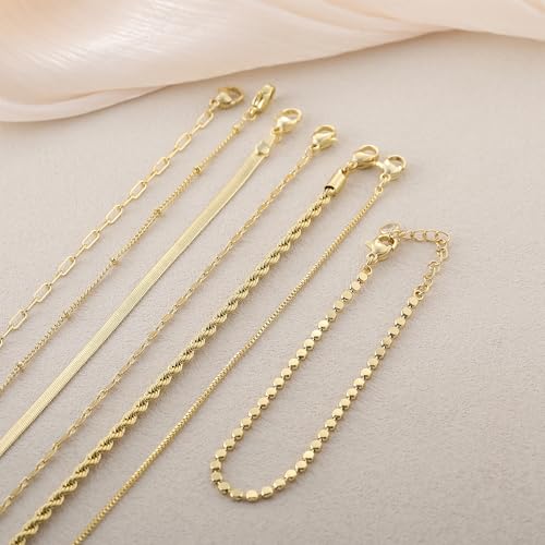Kyerlyn Gold Bracelets for Women Waterproof, 14K Real Gold Jewelry Sets for Women Trendy Dainty Stackable Cuban Link Paperclip Chain Bracelet Pack Fashion Accessories Gifts - style: G-5