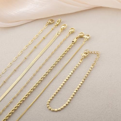 Kyerlyn Gold Bracelets for Women Waterproof, 14K Real Gold Jewelry Sets for Women Trendy Dainty Stackable Cuban Link Paperclip Chain Bracelet Pack Fashion Accessories Gifts - style: G-5