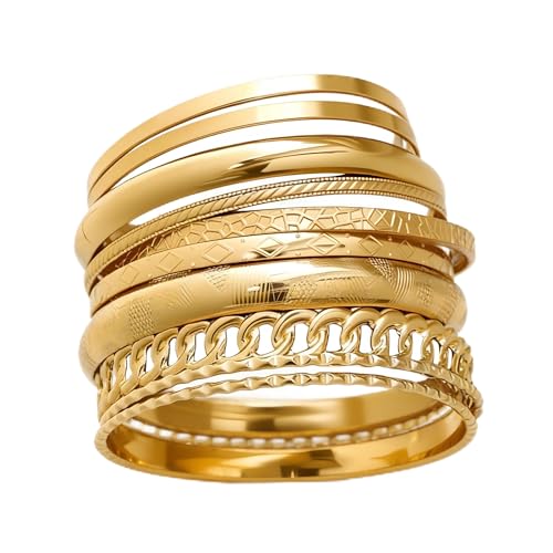 ÌF ME Gold Bangle Bracelets for Women, Indian Bangles Stackable Set, Multi Layer Textured 18K Gold Plated Chunky Bracelets Boho Jewelrys Set - style: A-10PCS Chunky bangle set