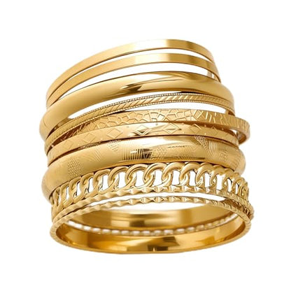 ÌF ME Gold Bangle Bracelets for Women, Indian Bangles Stackable Set, Multi Layer Textured 18K Gold Plated Chunky Bracelets Boho Jewelrys Set - style: A-10PCS Chunky bangle set