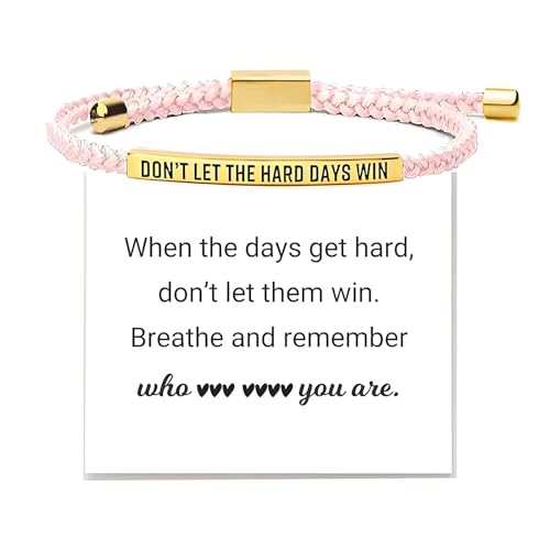 Frodete Dont Let The Hard Days Win Bracelet Inspirational Gifts for Women Adjustable Braided Tube Bracelet Gifts for Friends - color: A4：dont let the hard days win（pink gold）