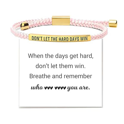 Frodete Dont Let The Hard Days Win Bracelet Inspirational Gifts for Women Adjustable Braided Tube Bracelet Gifts for Friends - color: A4：dont let the hard days win（pink gold）