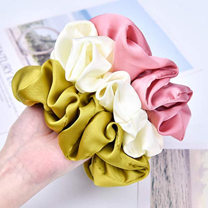 Big Real Silk Scrunchies for Women 6.3Inches Large Scrunchie Satin Oversized Silk Thick Elastic Hair Ties Jumbo Hair Scrunchies 6 Pack (Black,White,Pink, Champagne,Navy,Yellow) - color: Black, White, Pink, Champagne, Navy, Yellow, size: 1 Count (Pack of 6