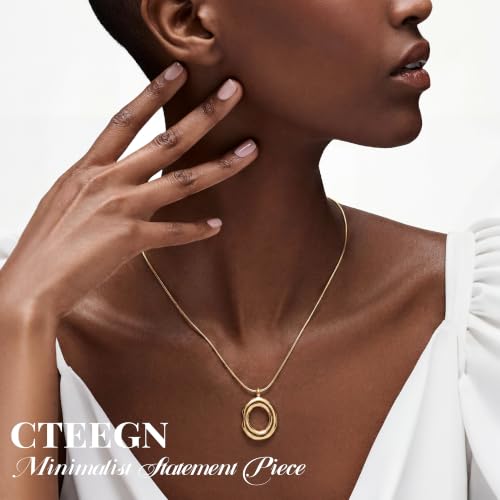 14K Gold/Silver Plated Dainty Snake Chain Layered Necklace for Women | Irregular Oval Pendant Minimalist Dainty Statement Gold Layering Everyday Jewelry - color: Gold - Warm