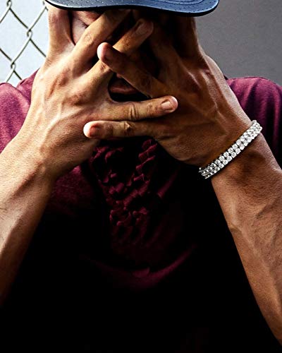 JINAO 2-Row Tennis Bracelet for Men & Women, 14K Gold Plated Brass, Iced-Out Cubic Zirconia Chain, Unisex Hip-Hop Style - color: Rose Gold 8''