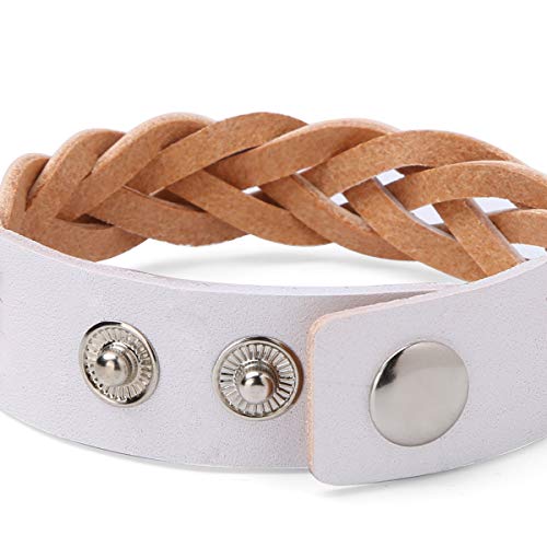 CCBFY Genuine Leather Bracelet Braided Sporty Wide Wristband Punk Jewelry for Men Women - color: 1 Piece - White