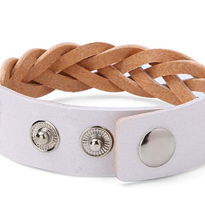 CCBFY Genuine Leather Bracelet Braided Sporty Wide Wristband Punk Jewelry for Men Women - color: 1 Piece - White