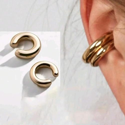 Chunky Ear Cuff Earrings, Asymmetric No Piercing Earring for Women Dainty Clip on Cartilage Ear Cuffs Fake Earrings Jewelry - color: A3-2Pair C-Shape Gold