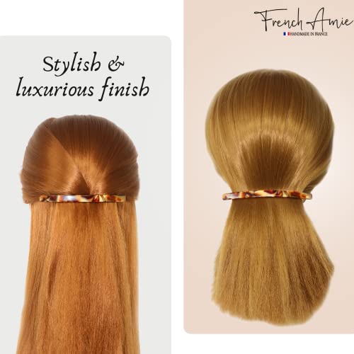 French Amie Long and Thin Caramel Large 4 Inch Hair Clip Barrette | Handmade Automatic Sleek For Women Girls Teens Adults Everyday Style - color: Caramel