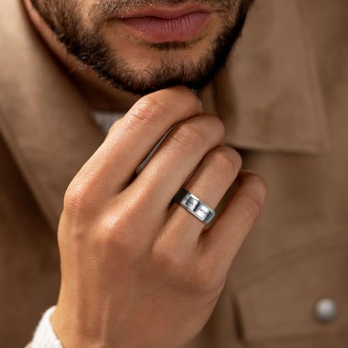 VNOX Customize Personalized Name Date Stainless Steel Simple Polished Finish Wedding Band Engagement Rings for Men Women,Size 6 - color: 8MM-Silver-Customize