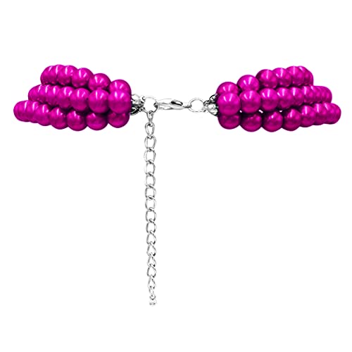 Rosemarie & Jubalee Women's 3 Colorful Multi Strands Simulated Pearl Necklace And Earrings Jewelry Gift Set, 18"+3" Extender - color: Metallic Fuchsia Silver Tone