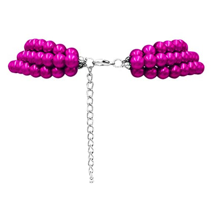 Rosemarie & Jubalee Women's 3 Colorful Multi Strands Simulated Pearl Necklace And Earrings Jewelry Gift Set, 18"+3" Extender - color: Metallic Fuchsia Silver Tone