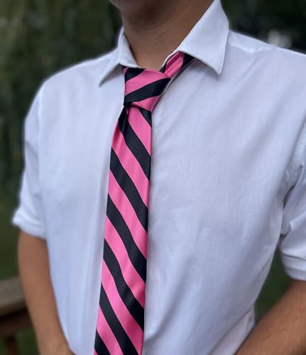 tiemart Men's Striped Tie Standard Length - color: Hot Pink and Black
