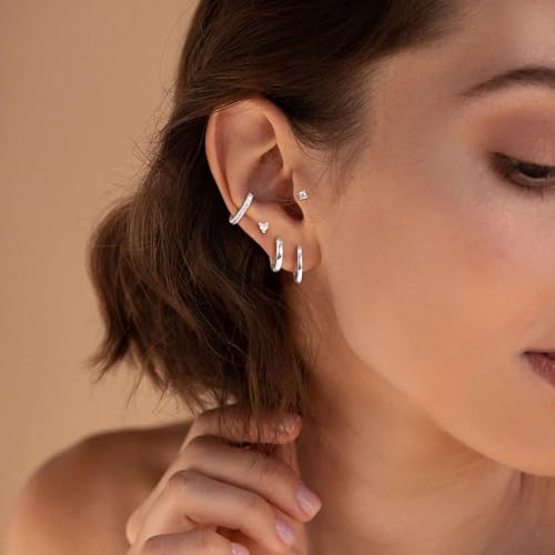 M MOOHAM 9 Pairs Flat Back Earring Stack Set for Women Teen Girls | Hypoallergenic Earrings, 14K Gold Plated Huggie Hoop Stud Earring, Small Cute Bow Cartilage Earrings, Trendy Jewelry Gifts - color: Silver