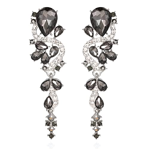 Fashion Rhinestone Statement Drop Dangle Earrings Long Colorful Crystal Bridal Wedding Teardrop Chandelier Earrings for Women Prom Pageant - color: Grey