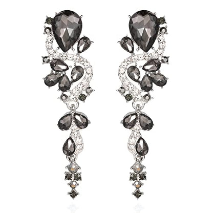 Fashion Rhinestone Statement Drop Dangle Earrings Long Colorful Crystal Bridal Wedding Teardrop Chandelier Earrings for Women Prom Pageant - color: Grey