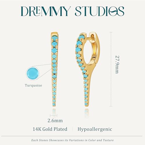 DREMMY STUDIOS Gold Dainty Huggie Hoop Earrings 18K Gold Plated Exquisite Open Tassel Dangle Charm Drop Sleeper Geometric Cross Coin Star Heart White CZ Simple Hypoallergenic Earrings for Women - color: Long-Tur