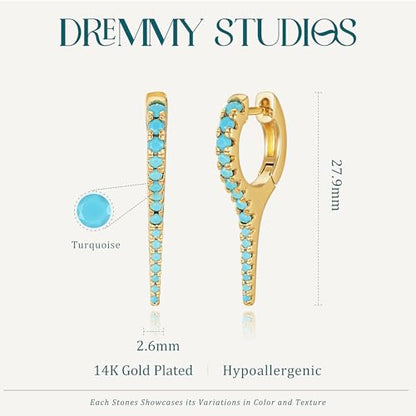DREMMY STUDIOS Gold Dainty Huggie Hoop Earrings 18K Gold Plated Exquisite Open Tassel Dangle Charm Drop Sleeper Geometric Cross Coin Star Heart White CZ Simple Hypoallergenic Earrings for Women - color: Long-Tur