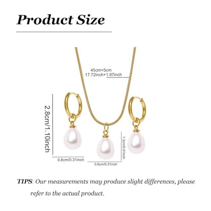 Wedding Jewelry Sets for Brides Bridesmaid Pearl Jewelry Set Fancy Gold Flower Necklace and Earrings Simple Pearl Necklace for Women Bridal Earrings Wedding Accessories Essentials Gifts - color: A3:2pcs-pearl jewelry set
