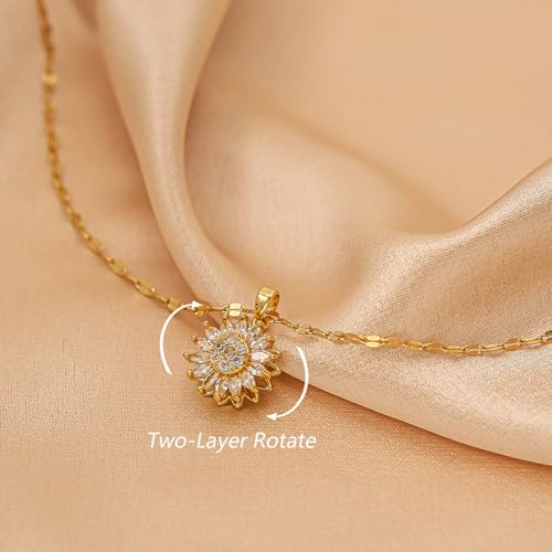 Sunflower Fidget Necklace for Women Gold Moon Necklace Rotating Heart Necklaces Spinning Crystal Flower Anxiety Necklaces Crescent Moons Jewelry Accessories - color: Sun