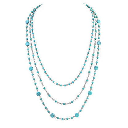 Firstmeet Long Chain Multi Layer Fashion Glass Beads Handmade Necklace for Women - color: Tur