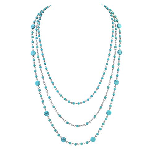 Firstmeet Long Chain Multi Layer Fashion Glass Beads Handmade Necklace for Women - color: Tur