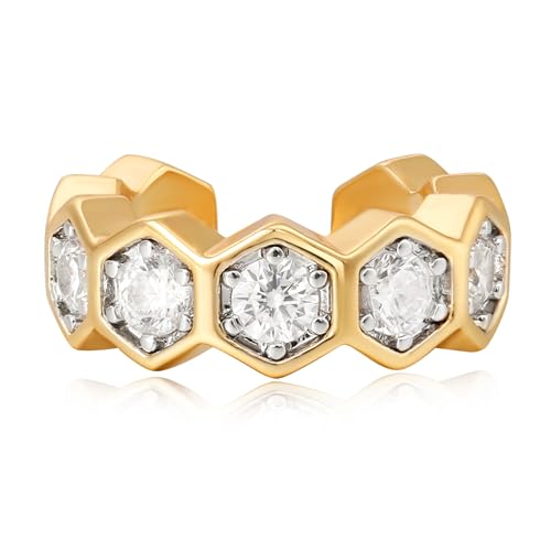 Sparkle Ear Cuff for Women, Non Piercing Single | 14K Gold Plated Brass, Clear Cubic Zirconia Accents, Fixed 3.8-3.9 mm Opening, Single Non-Piercing Cuff For Ear Stacks - style: Geometric