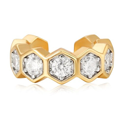 Sparkle Ear Cuff for Women, Non Piercing Single | 14K Gold Plated Brass, Clear Cubic Zirconia Accents, Fixed 3.8-3.9 mm Opening, Single Non-Piercing Cuff For Ear Stacks - style: Geometric