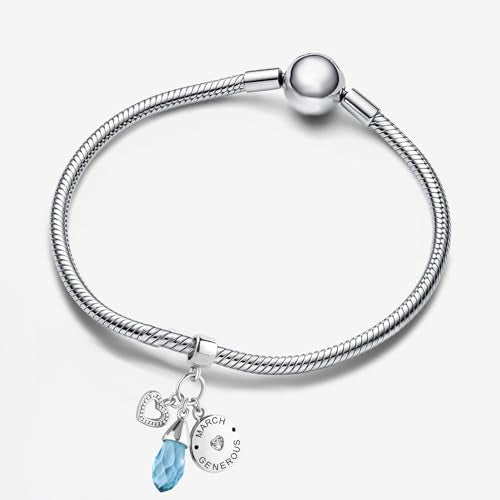 GMXLin Birthstone Birthday Charms Teardrop Love Heart Dangle Bead Compatible With Pandora Charms Bracelets - style: March Birthstone