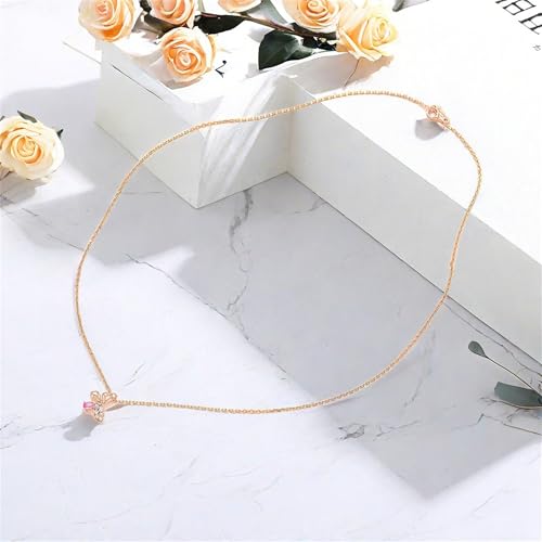 925 Sterling Silver Necklace for Women Trendy, Charming Layered Necklace with Cubic Zirconia Pendant for Her Womens Dainty Diamond Choker Necklaces Holiday Jewelry Gifts for Mom Wife Daughter Lover - color: Butterfly-Rosegold02