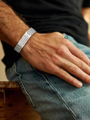 ChainsHouse Men Stainless Steel Bracelet Adjustable Custom ID Engraved Gift | Personalized Silver/Gold/Black for Birthday Father Husband Boyfriend with Gift Box Adjustable Tool 10mm/15mm/15.5mm 8.3"/8.7" - color: D.15mm Width-Silver-Text Custom