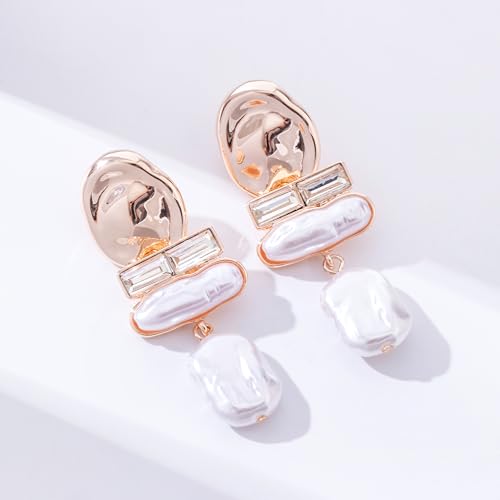 Statement Pearl Dangle Earrings,large Pearls Vacation Earrings with Crystal,Party Jewelry Gift for Women - color: Champagne Gold
